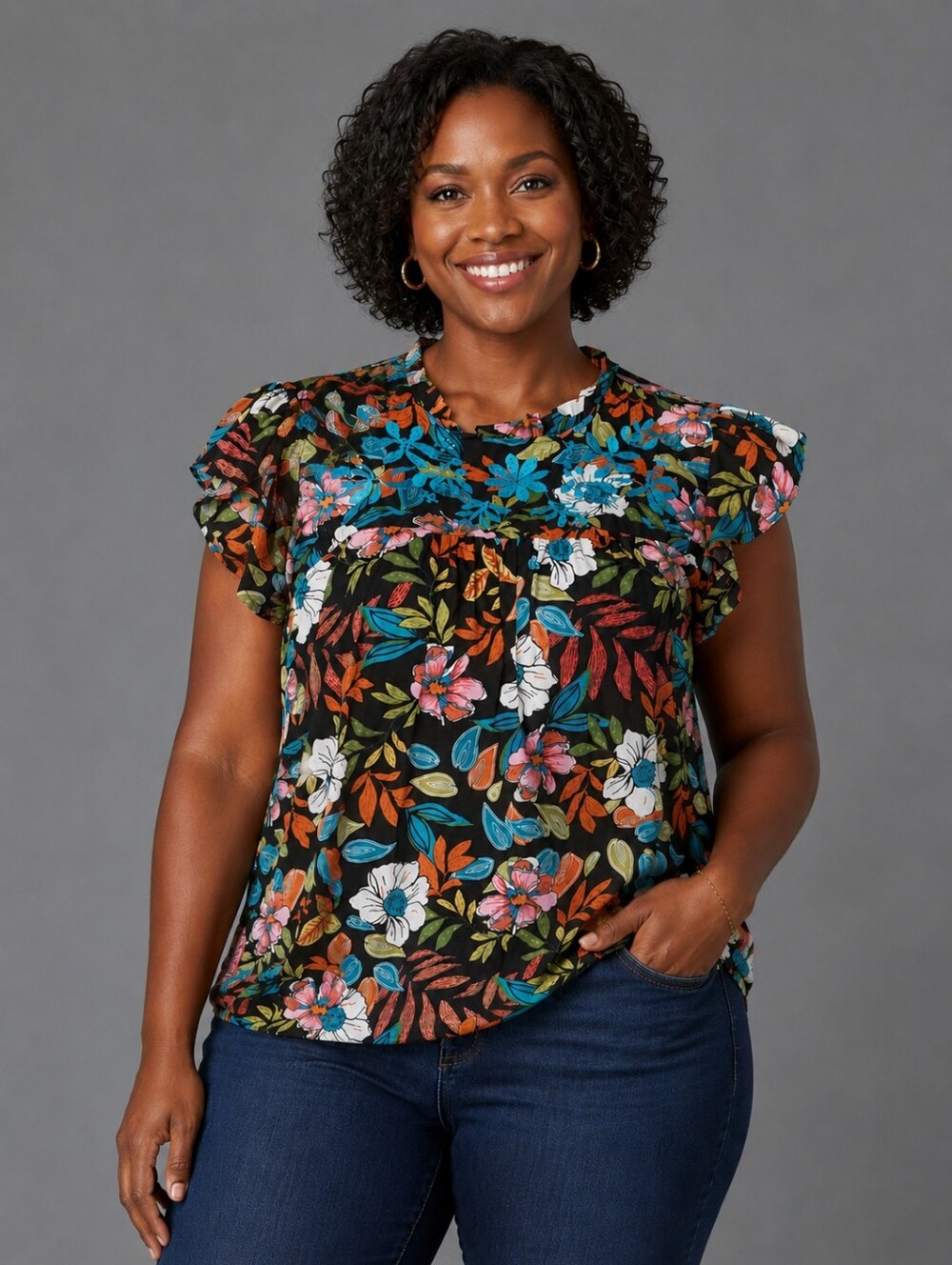 Sweet Rain Women's Size 2X Embroidery floral print short-sleeve top